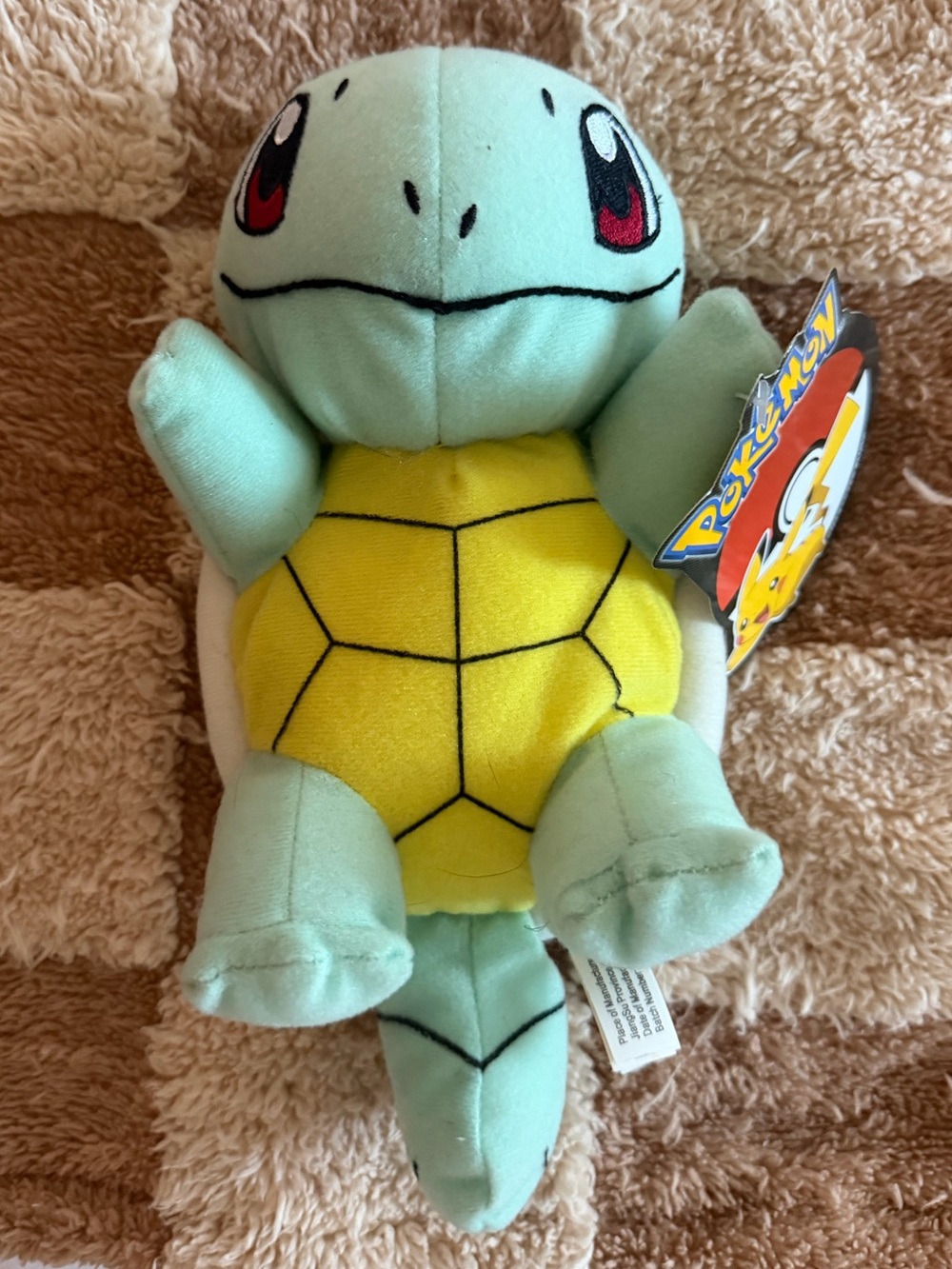 NWT Official Pokémon Squirtle Plush Toy Embroidered Face ~ turquoise, yellow